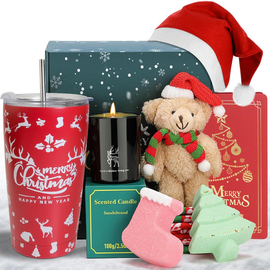 8Pcs Christmas Basket Gift for Women, Christmas Tumbler Holiday Gifts Basket for Women,Mom Wife Girlfriend Sister Her, 2024 Xmas New Years Gift Ideas for Women Who Have Everything