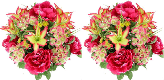 24-Stem Artificial Flower Arrangement - Mixed Roses & Carnations for Indoor/Outdoor Wedding & Home Decor - Spring Faux Flowers in Blue