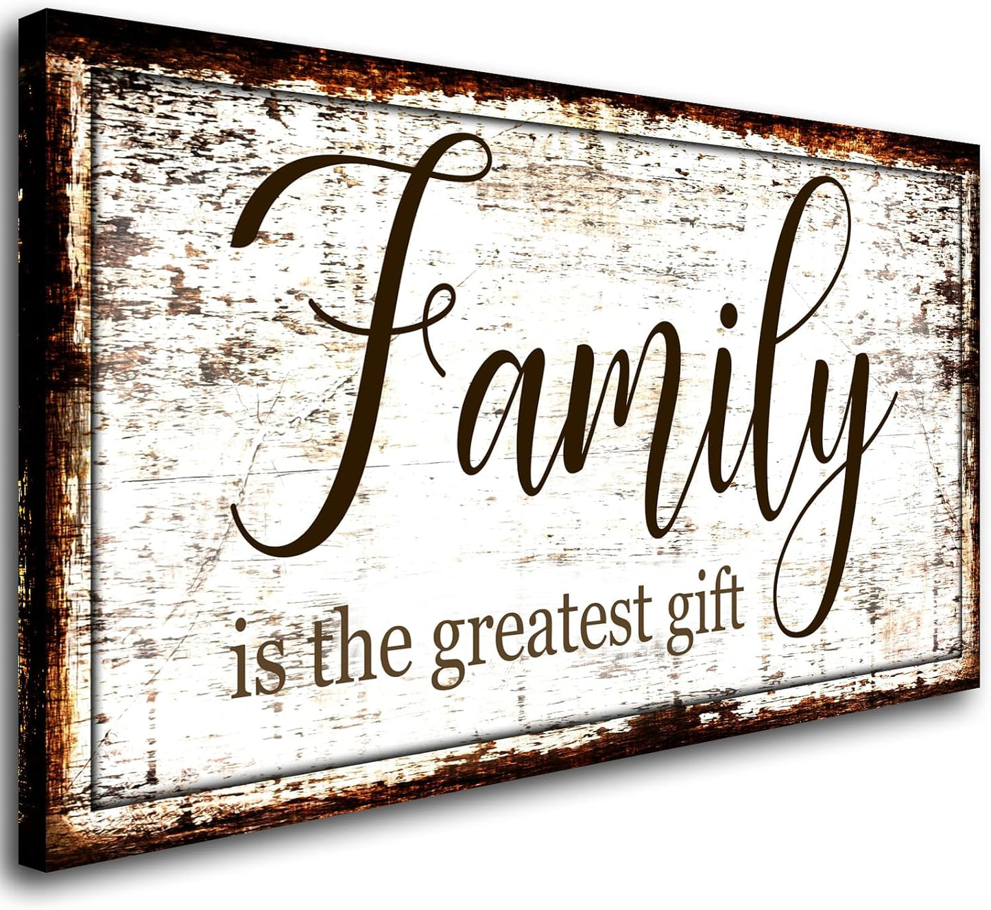 Family Canvas Wall Art for Living Room - Greatest Gift Word Painting, Farmhouse Retro Artwork Prints, Framed Stretched Picture for Dining Room, Office, Home Decor
