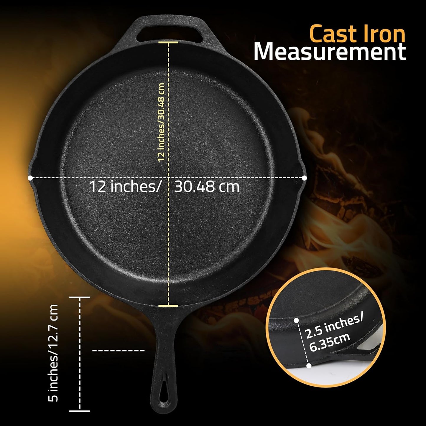 Utopia Kitchen Premium Cast Iron Skillet - 12 Inch Pre-Seasoned Chef's Pan for Even Heat Distribution | Versatile Black Frying Pan