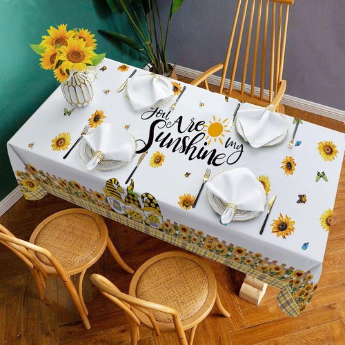 Hexagram Spring Tablecloth 60x84 Inch Rectangle, Sunflower Tablecloths You are My Sunshine Gnomes Truck Table Cloth Yellow Sunflower Decor for Home Party Dinner Decorations