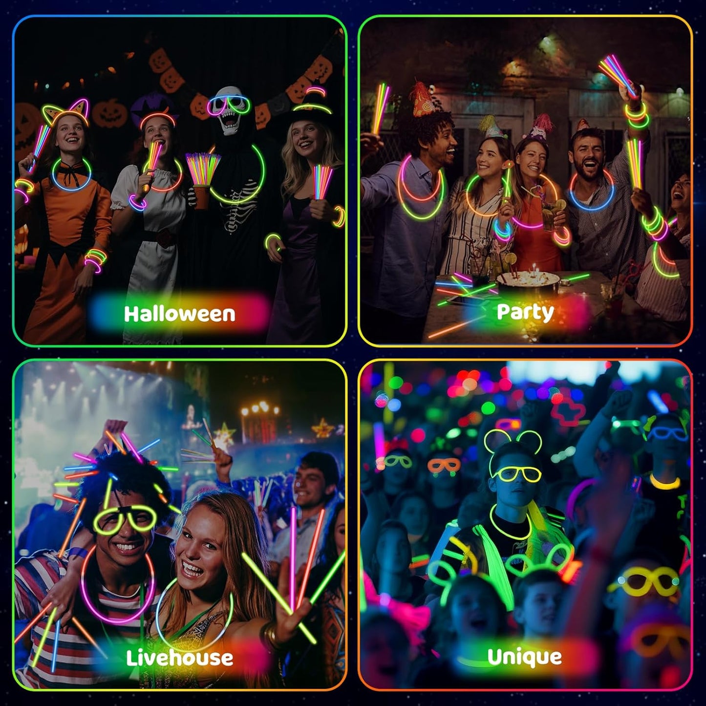 Mega-L Glow Sticks - 1000 Pcs Ultra Bright Glow Necklaces & Bracelets | Perfect for Neon Parties & Events