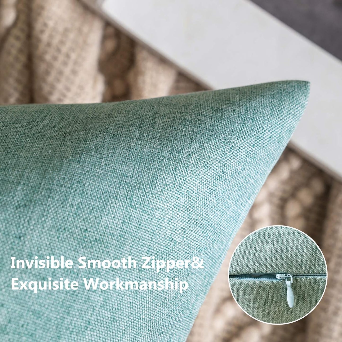 MIULEE Decorative Outdoor Throw Pillow Covers - Waterproof Faux Linen Cushion Cases | 16x16 Inch Teal, Set of 2