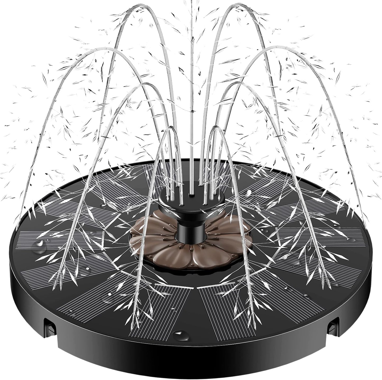 Yzert Solar Fountain Pump - Floating Water Feature with 4 Fixers & 7 Nozzles for Gardens, Ponds & Bird Baths