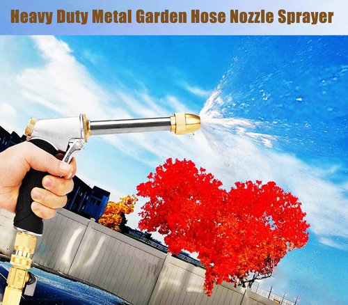 **Skiennix Heavy Duty Metal Garden Hose Nozzle - High Pressure Brass Spray Gun with Quick Connectors**