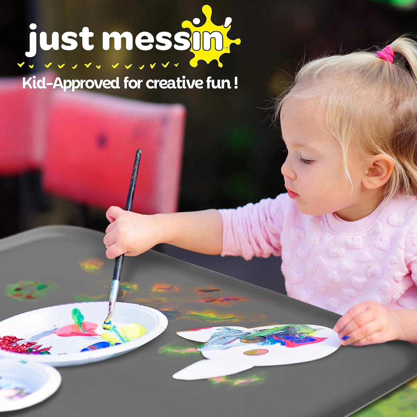 Just Messin’ Silicone Art Mat - Reusable Non-Slip Heat-Resistant Mat with Raised Edges | 16"x26", Gray
