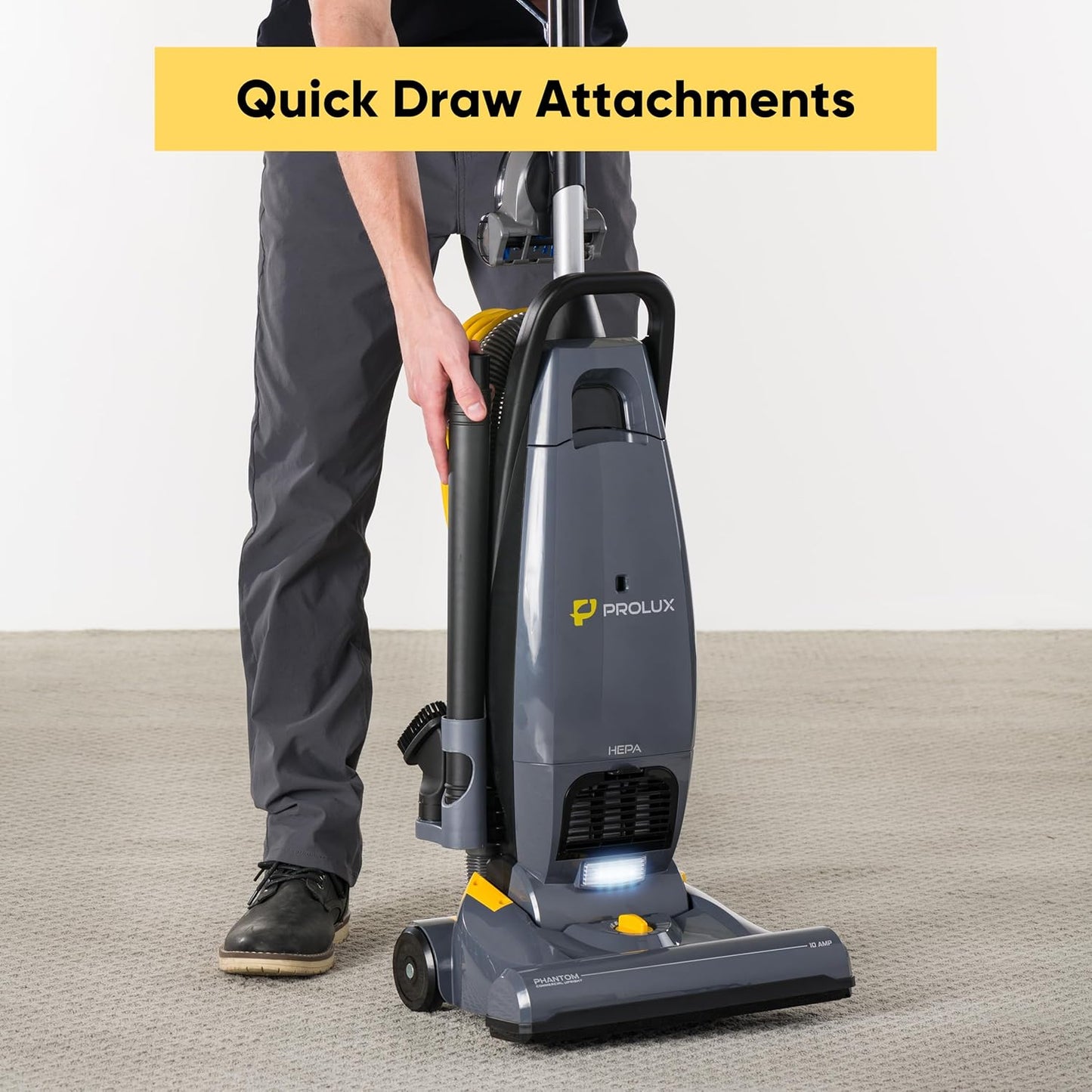Prolux Phantom Pro Upright Vacuum Cleaner - Lightweight 12lbs with HEPA Filtration & Onboard Tools | Ideal for Commercial Use