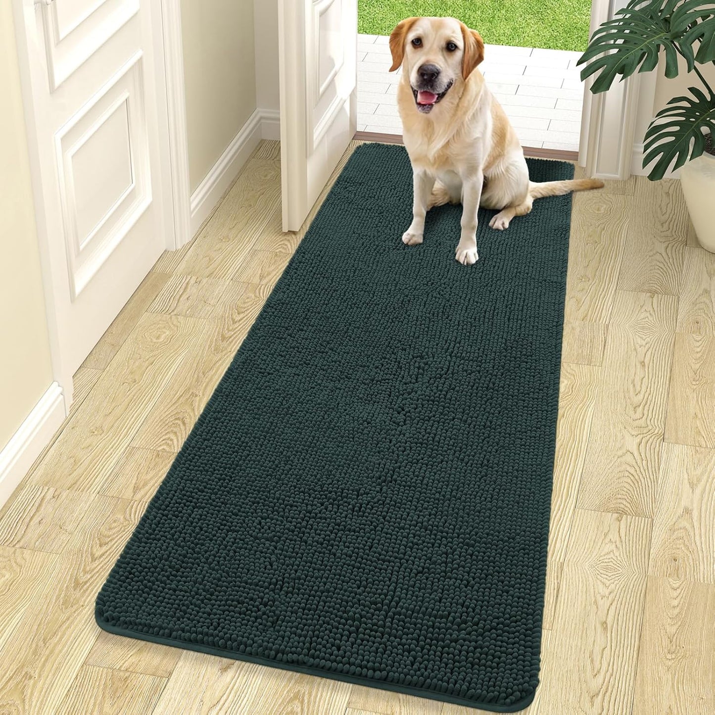 OLANLY Dog Door Mat - Absorbent Non-Slip Washable Doormat for Muddy Paws | 70x24 Blackish Green