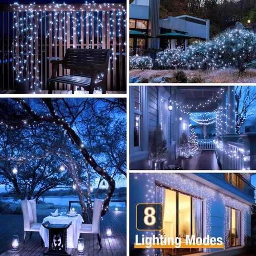 BTFarm Solar String Lights - 320 LED 132FT Waterproof Fairy Lights with 8 Modes | Cool White Copper Wire for Garden & Wedding Decor