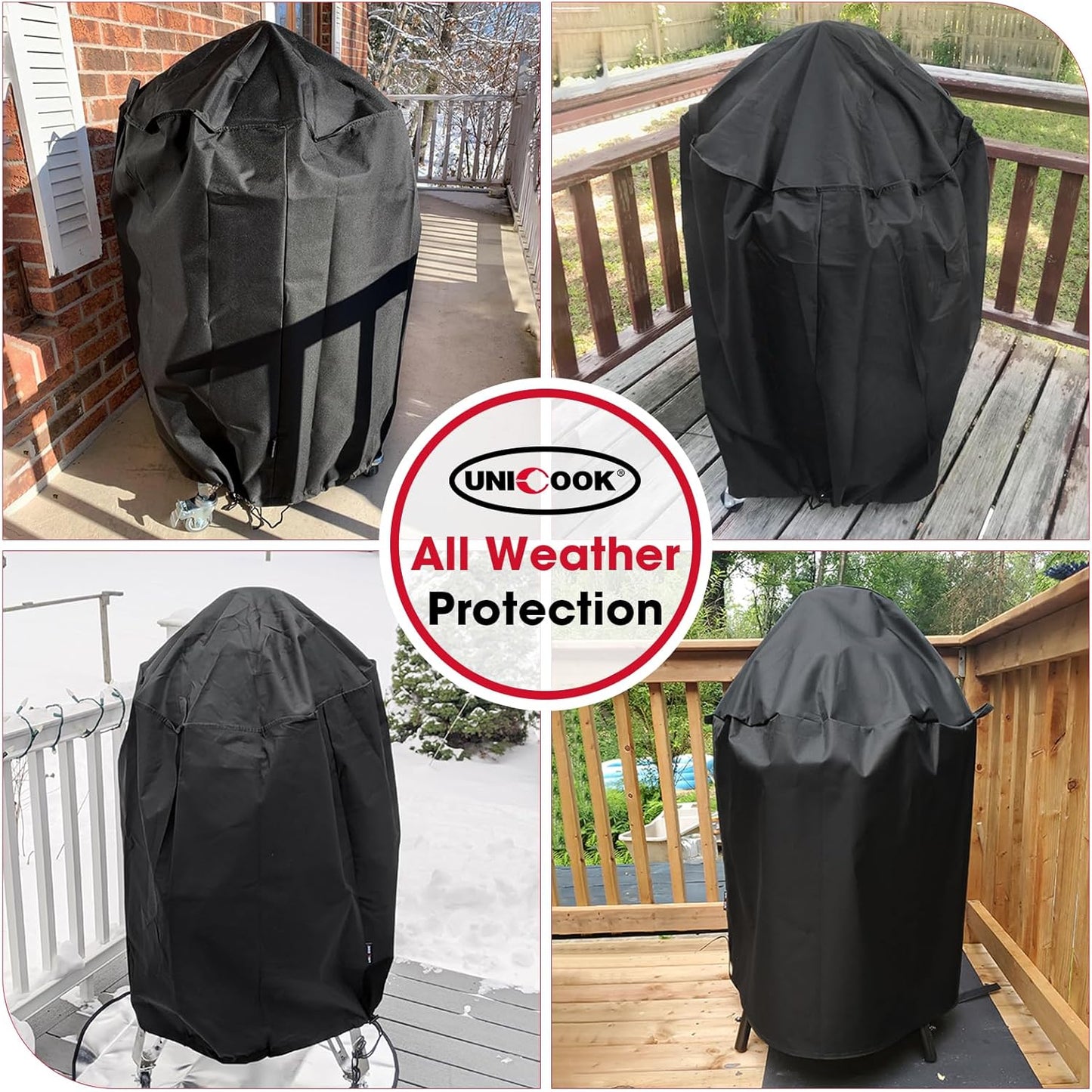 Unicook Heavy-Duty Round Kettle Grill Cover - Waterproof & Fade Resistant | Fits 22-Inch Weber Charcoal Grill