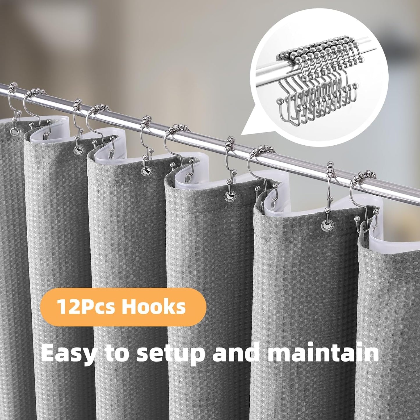 LaCyan Waterproof Waffle Weave Shower Curtain Set - 3 in 1 with Clear Liner & 12 Hooks | 72x84 Inches