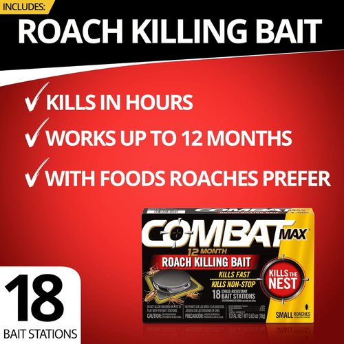 Combat Max Roach Bait Stations - Child-Resistant 12-Month Roach Killer | 18 Count Pack