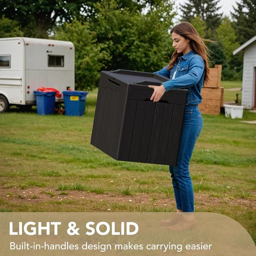 Devoko 30 Gallon Waterproof Resin Deck Box - Outdoor Storage for Patio Furniture & Garden Tools | Black