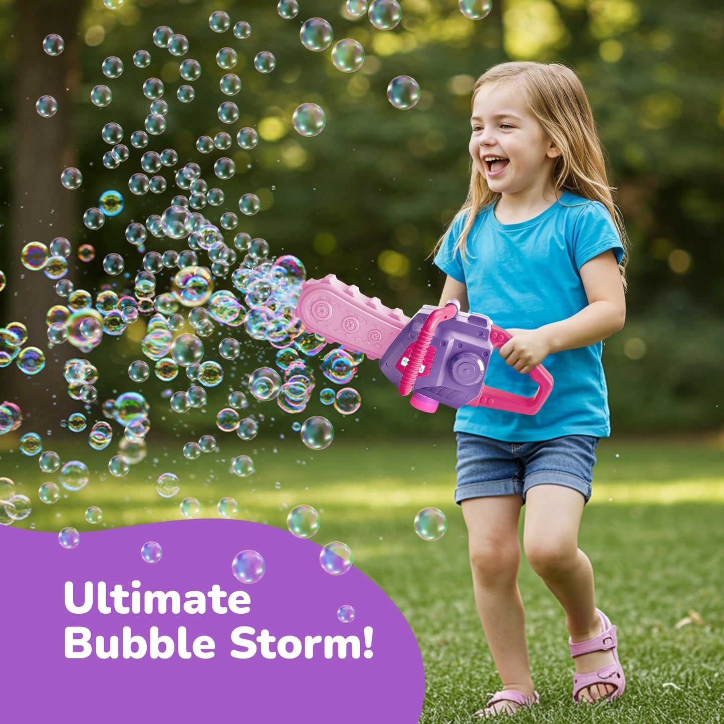 ArtCreativity Bubble Chainsaw for Kids, Electronic Bubble Blower Machine with Bubble Solution Included, Bubble Machine with Realistic Sound, Outdoor Girls Toy Ages 1 2 4 5 6 7 8