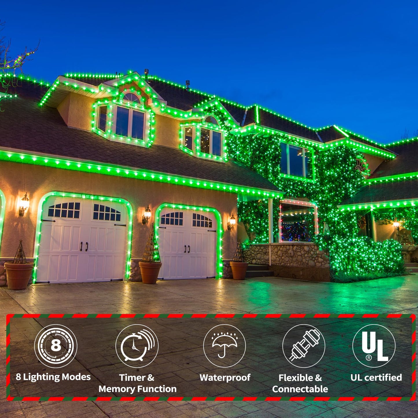 150ft LED Rope Lights Outdoor, 1080 LED Connectable and Flexible Tube Lights with 8 Modes, Waterproof LED Rope Lighting for Garden, Patio, Pool, Bedroom, Party, Indoor Outdoor Christmas Decor (Green)