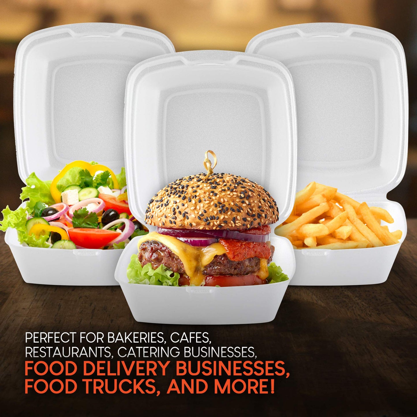 Stock Your Home 6x6 Clamshell Take Out Boxes (50 Pack) Small 1-Compartment Foam Food Containers Disposable Lunch Container, Restaurant Togo Trays with Hinged Lids for Takeout, Carryout, and Meal-Prep