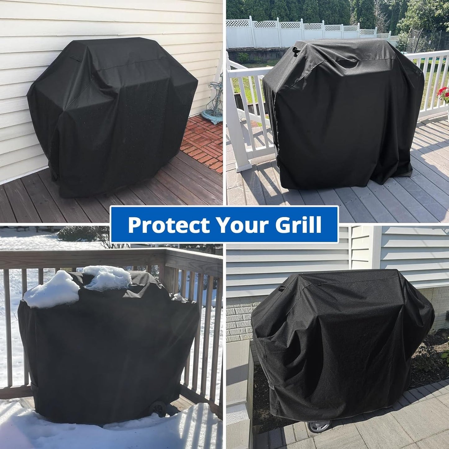 SunPatio Grill Cover - 55 Inch Heavy Duty Waterproof Barbecue Cover | UV & Fade Resistant, All-Weather Protection for Weber, Charbroil, Nexgrill, Kenmore Grills - Black