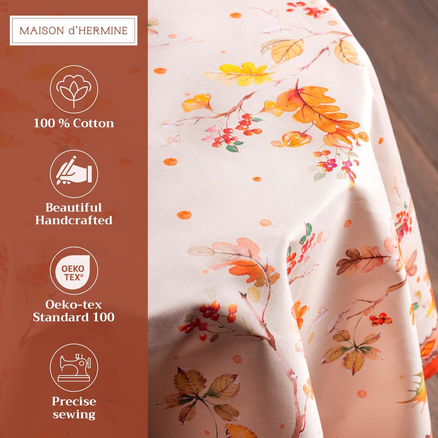 Maison d' Hermine Table Cloth Round Table 100% Cotton 63 Inches Fall Tablecloth Reusable Everyday Use for Thanksgiving Christmas Decorations Dining Farmhouse Party (Kelim - Prairie)