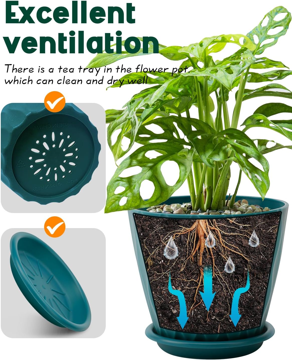Skiennix 6-Inch Indoor Planter Pots - Drainage Hole & Tray Saucer | Multicolor, Set of 5 for Garden Plants