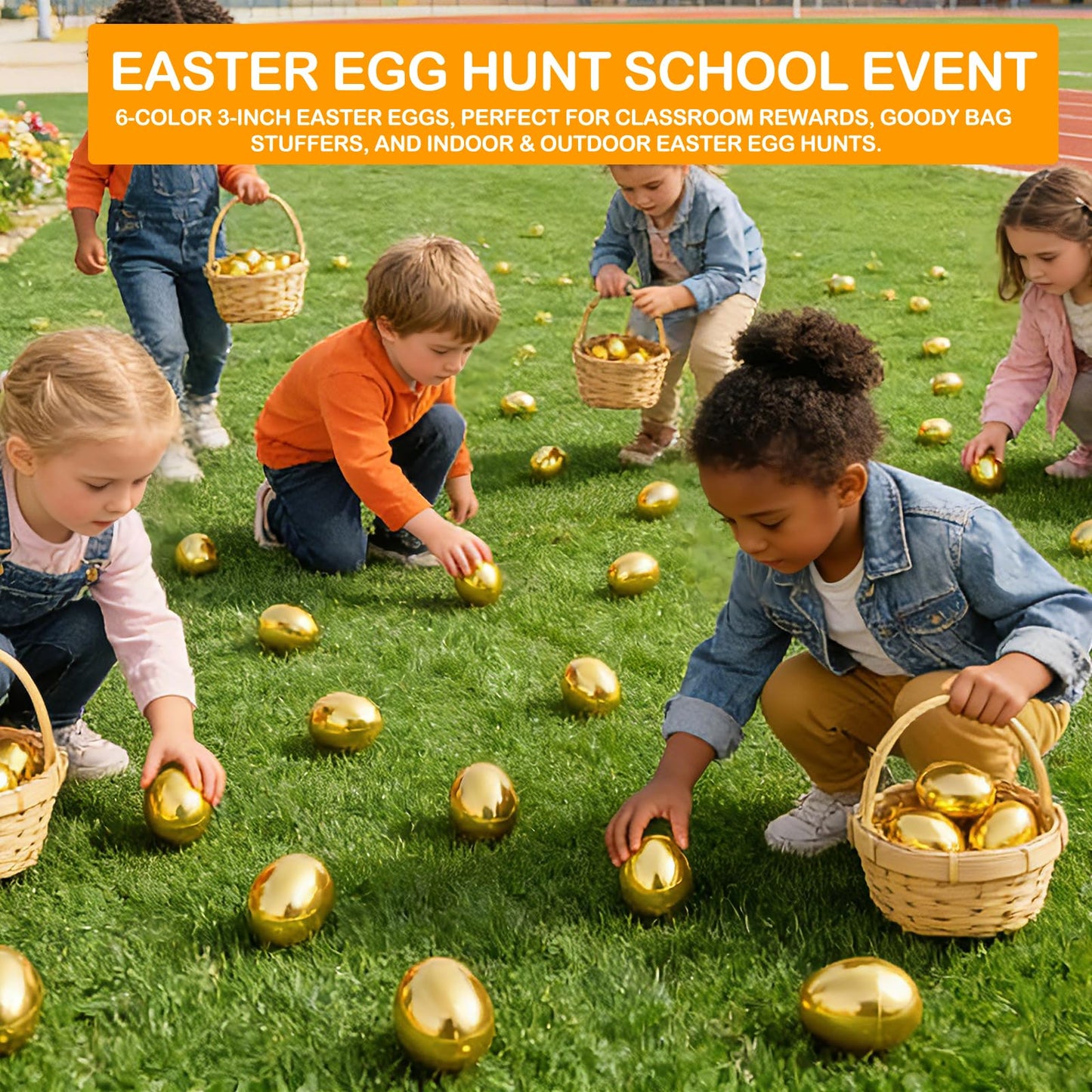 TURNMEON 24 Pack Golden Easter Eggs Empty, 2.36" Shiny Metallic Plastic Easter Eggs Fillable Surprise Gold Eggs for Easter Egg Hunt Fillling Candy Treats Toys Basket Stuffers Classroom Prize Supplies