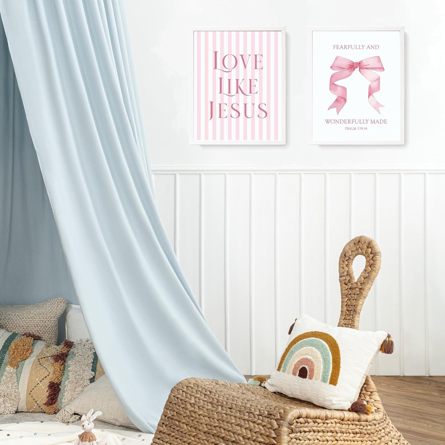 LARTSFRO Coquette Pink Bow Wall Art Decor - Inspirational Christian Posters for Bedroom | Set of 4 Unframed 10x8 Inch
