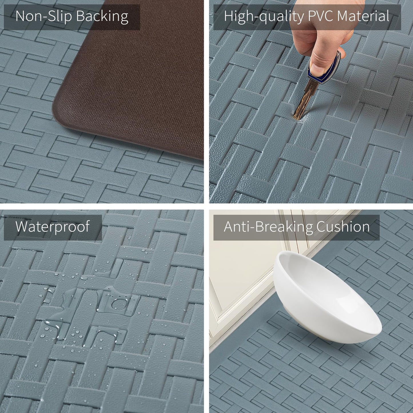 2PCS UKISS Kitchen Rugs, Cushioned Anti Fatigue Kitchen Mats for Floor, Waterproof Kitchen Rug，Non-Slip Comfort Standing Mat for Kitchen (Grey, 17.3"x28"+17.3"x60")
