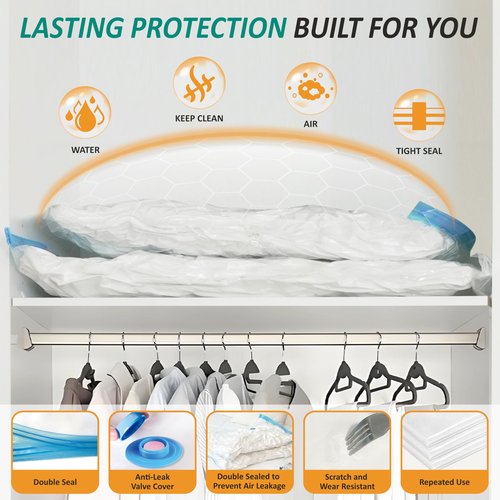 Cozy Essential Vacuum Storage Bags, 80% Compression Vacuum Seal Space Saver Plastic Packaging Bags for Clothes, Blankets, Pillow, Bedding, Comforters, Sealer Clothing Storage,6 Jumbo