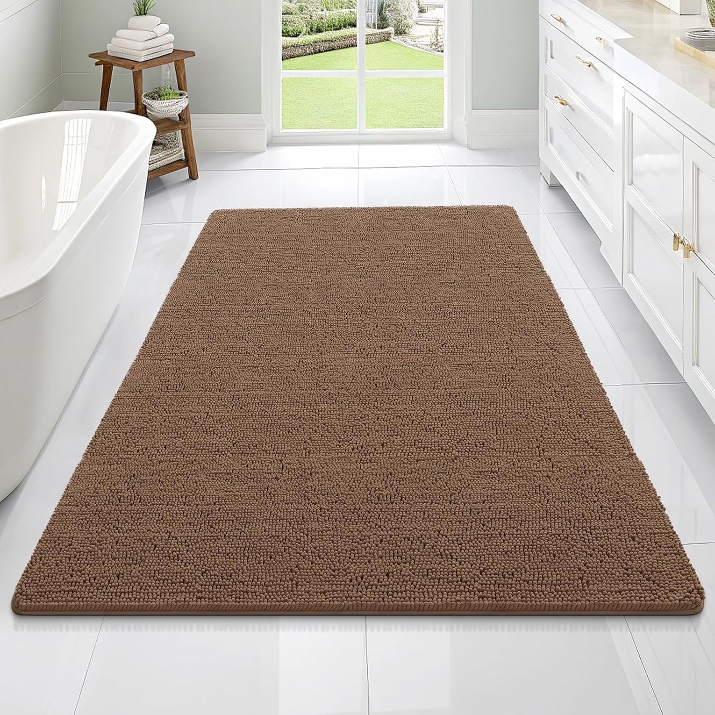 OLANLY Large Bath Rugs - Extra Soft Chenille with Rubber Backing | 70x46, Quick Dry, Machine Washable, Mocha