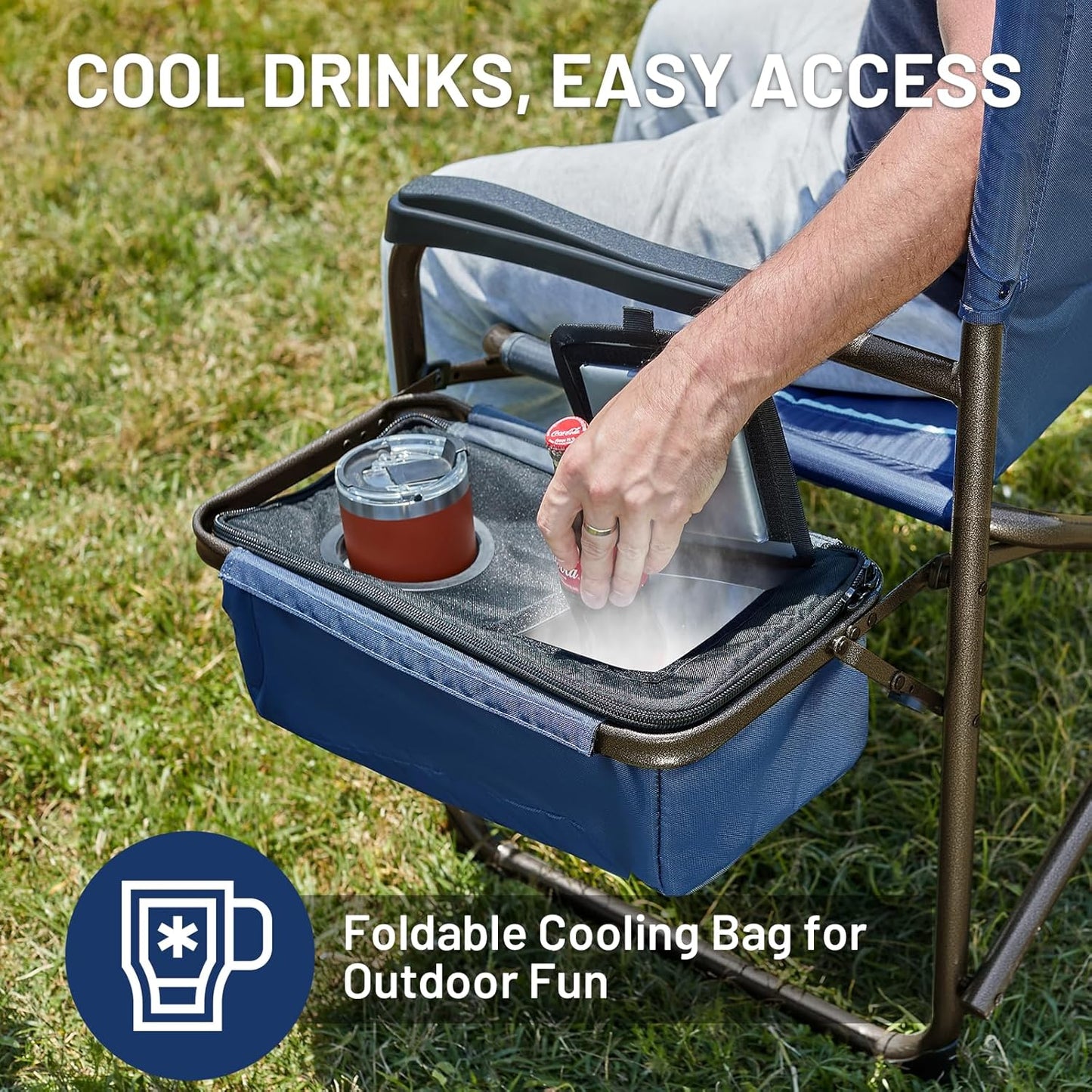 Timber Ridge XXL Oversized Directors Chair - Heavy Duty 600lbs Camping Chair with Cooler Bag & Table | Blue