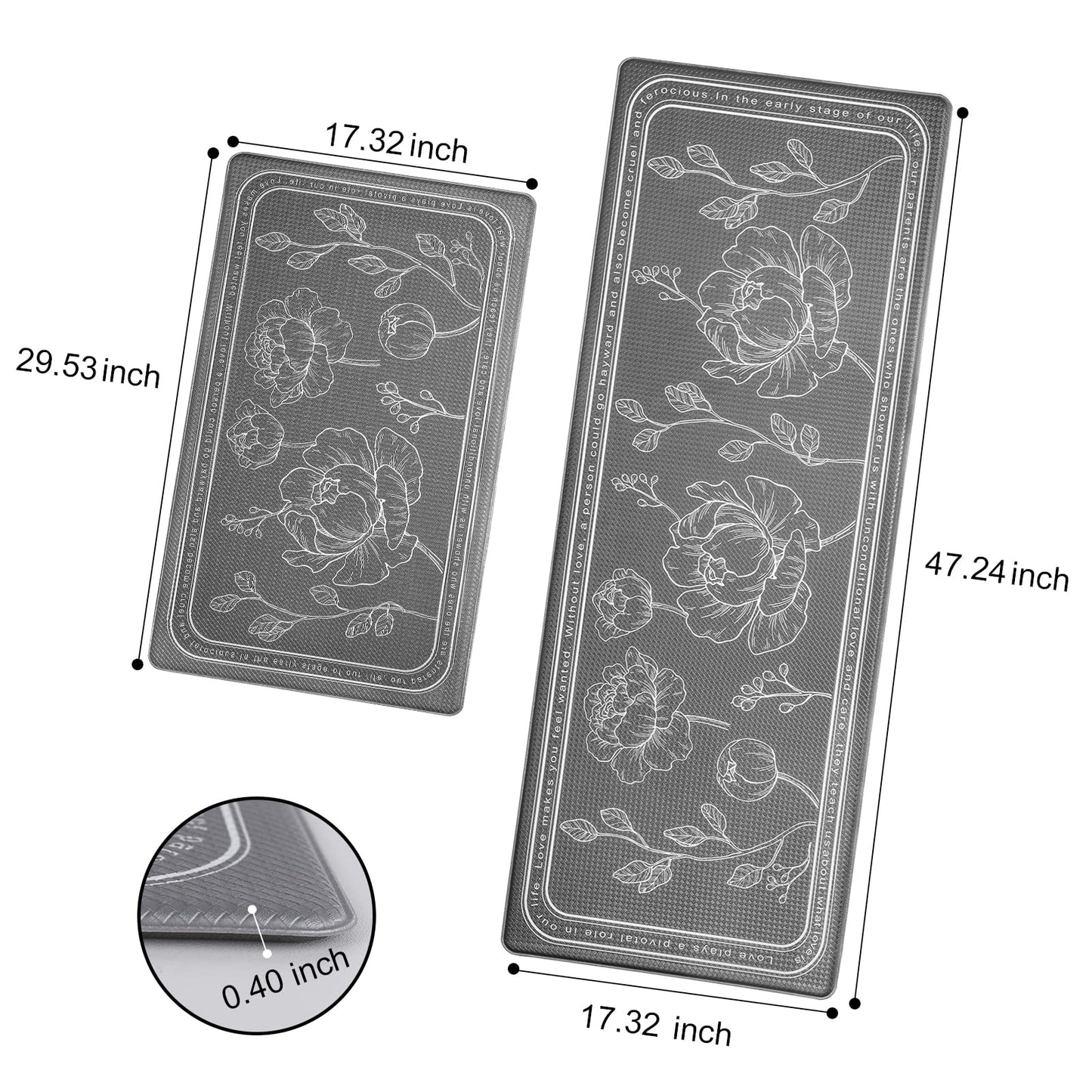 ROTTOGOON Kitchen Floor Mat Set of 2, Cushioned Anti Fatigue Mat 17"x47"+17"x29", Non-Slip Waterproof Rug, Premium PVC Comfort Mats and Rugs for Kitchen, Office, Home, Laundry