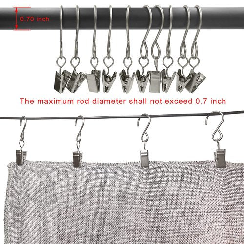 AMZSEVEN Stainless Steel S Hooks Curtain Clips, 50 Pack Hanging Party Lights Clips, Hangers Gutter Photo, Art Craft Display, 3 Inch Long, Silver