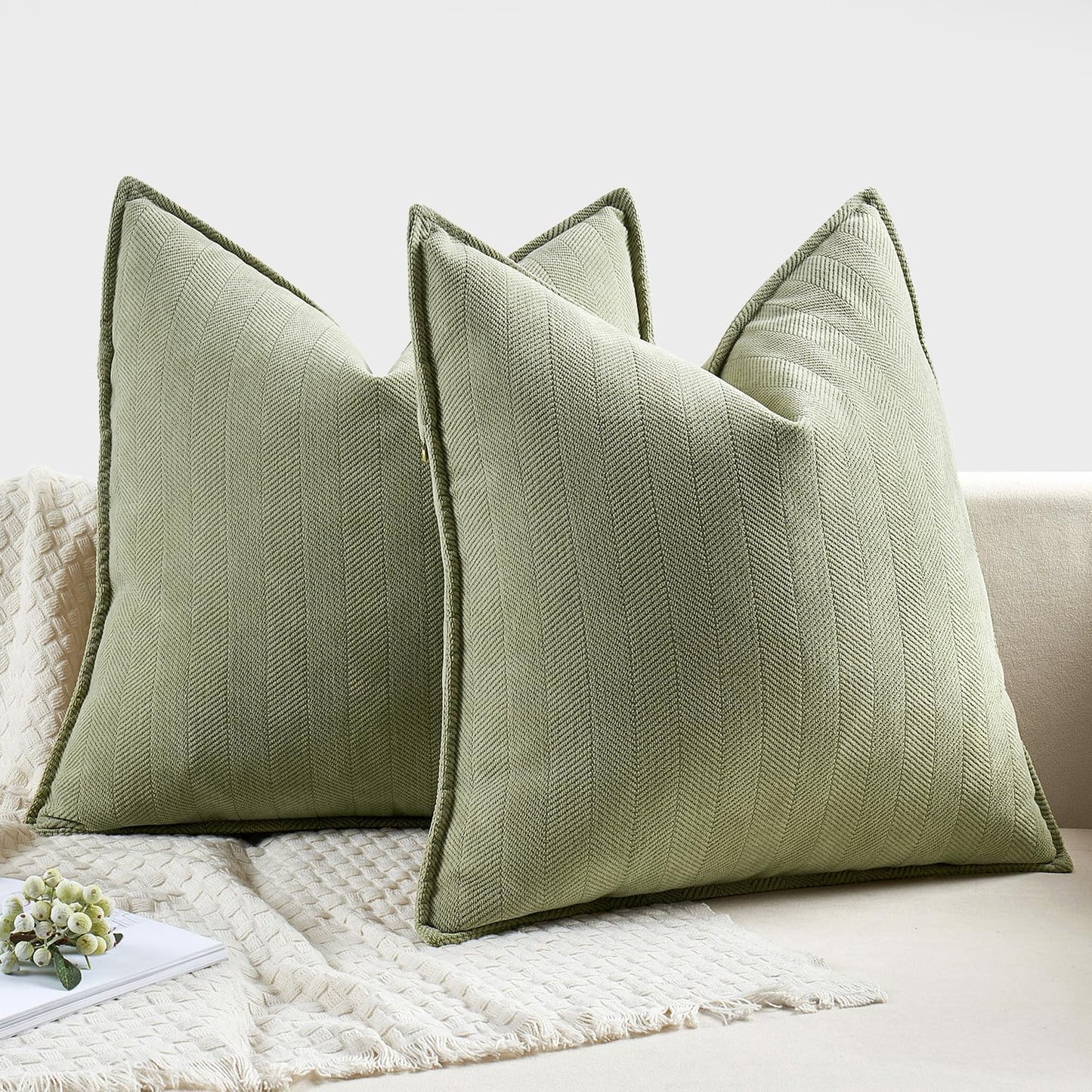 MIULEE Sage Green Decorative Pillow Covers - Luxurious Soft Chenille, 18x18 Inch | Elegant Farmhouse Cushion for Sofa & Bedroom