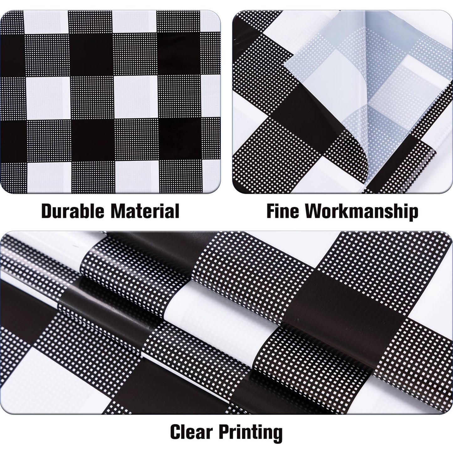 Kesfey 8 Packs Black Gingham Tablecloths 54 x 108 inch Black and White Checkered Tablecloth Black Checkered Picnic Tablecloth Disposable Plastic Plaid Table Cloth for Outdoor Buffet Halloween Party