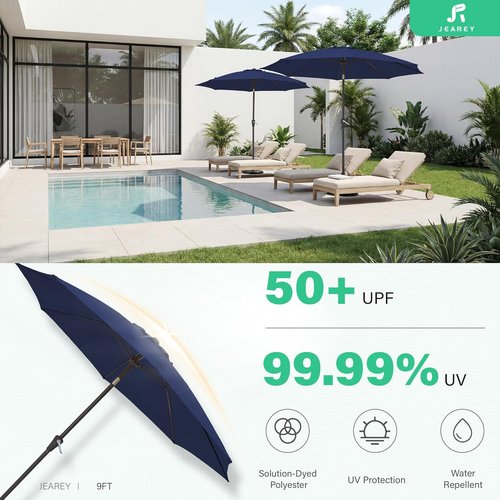 JEAREY 9FT Outdoor Patio Umbrella - Market Table Umbrella with Tilt & Crank | UV Protection, Navy