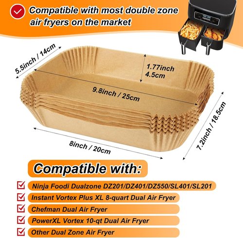 BYKITCHEN Air Fryer Liners - Set of 120 Rectangle Disposable Liners for Ninja Dual Air Fryers | Compatible with DZ201, DZ401, DZ550, SL401, Instant Vortex
