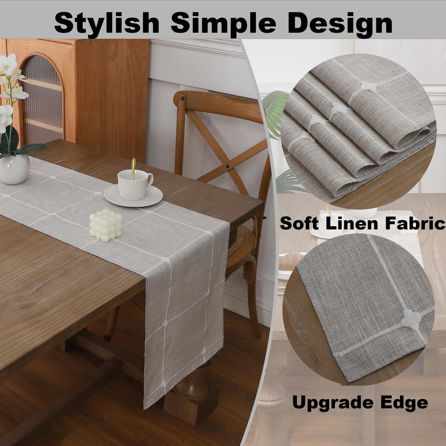 Gernaice Boho Table Runner, Modern Plaid Cotton Linen Farmhouse Table Runners for Dresser End Coffee Table Home Decor, 24" L X 13" W Brown