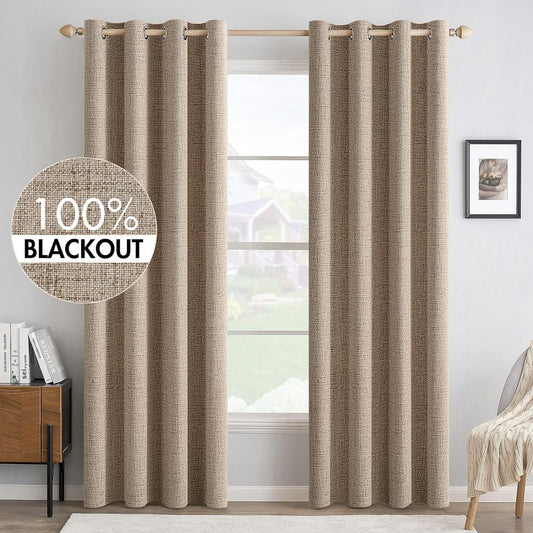 MIULEE Blackout Linen Textured Curtains - Thermal Insulated Copper Brown Drapes | 52 x 90 Inch (2 Panels)