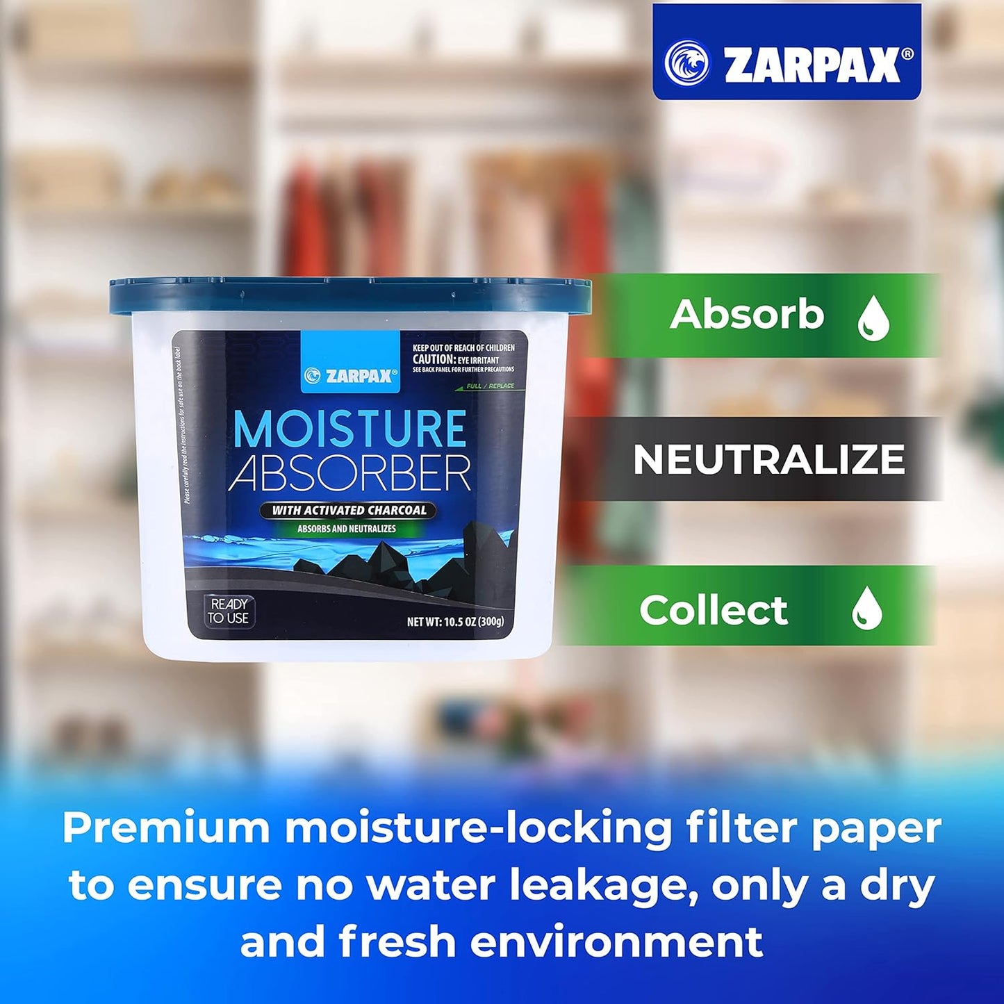 ZARPAX Activated Charcoal Moisture Absorber - Eliminates Dampness & Odors | 10.5 oz | Set of 4