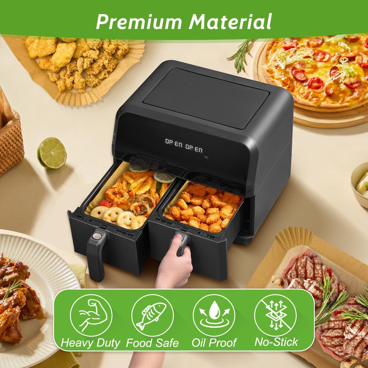 360 Pcs 8.7" x 5.5" Unbleached Heavy Duty Air Fryer Paper Liners Disposable, Non-Stick & Non-Leak Parchment Paper Liners for Airfryer Basket, Deep Fryer Parts & Accessories