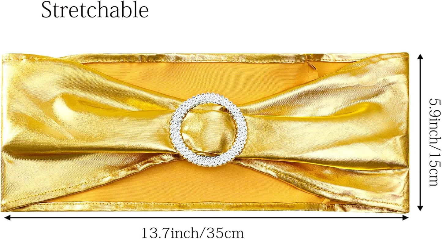 Spandex Bronzing Gold Chair Sashes by [Brand Name] - Pack of 50 Elegant Chair Bows for Weddings & Events