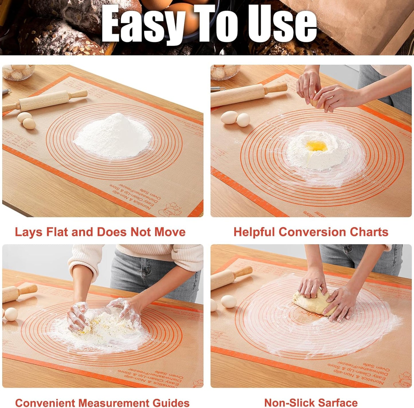 Skiennix Silicone Pastry Mat - Extra Large 36x24 Inch Nonstick Baking Surface for Dough & Pastry