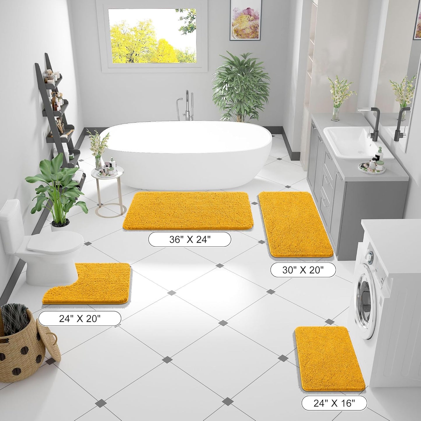 OLANLY Bathroom Runner Rugs - Soft Chenille Bath Mats with Rubber Backing | Quick Dry, 44x24, Golden Yellow