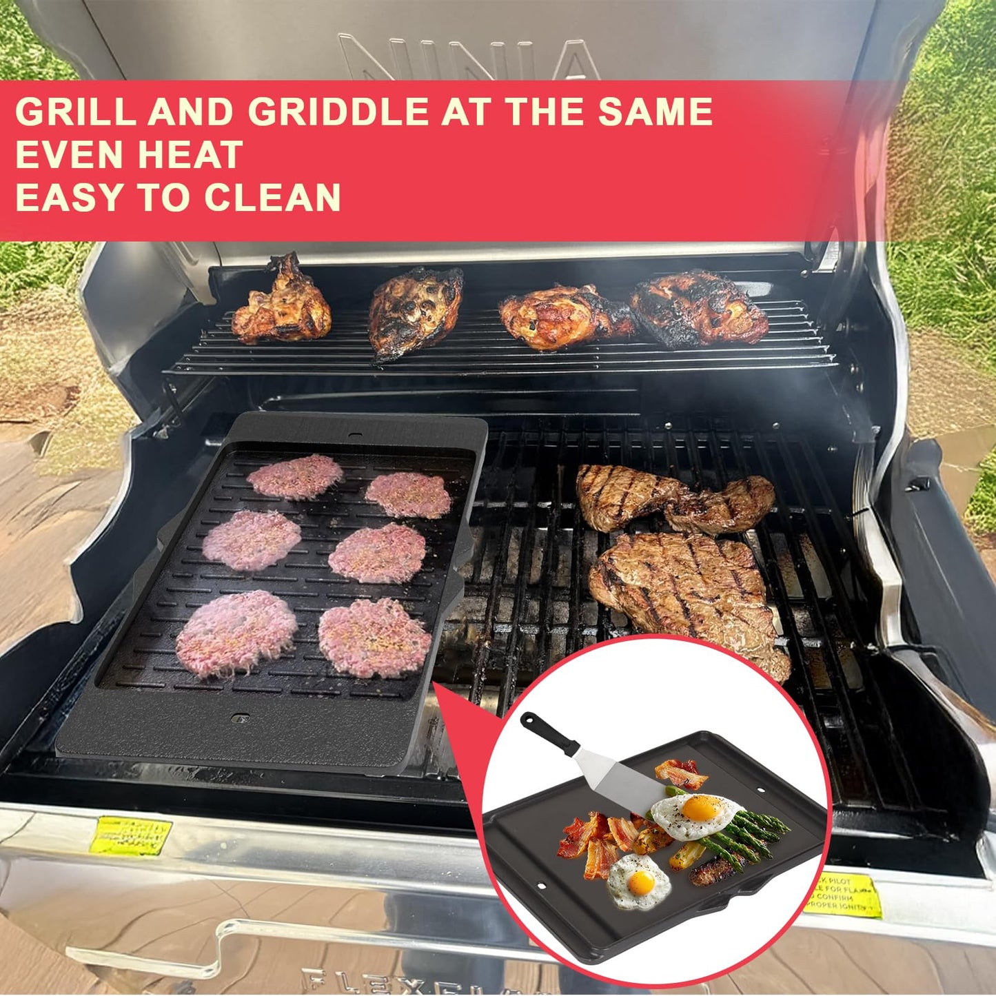 Cast Iron Reversible Griddle for Camp Chef, Universal Stove Top Griddle for Most 4 Burner Stove/Charcoal/Gas/Propane/Electric Grill Pan, Large Flat Top Plate for Outdoor Camping Accessories,16" x 24"