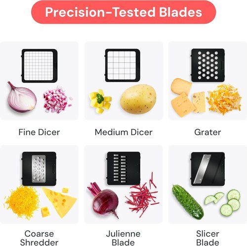 Fullstar Mandoline Slicer - 6-in-1 Vegetable Chopper & Cutter with Container | Black Kitchen Gadget Essentials