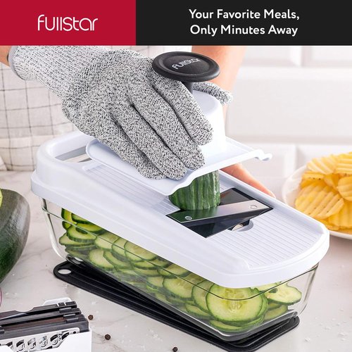 Fullstar Vegetable Chopper & Mandoline Slicer for Kitchen - Food Chopper with Container, Cheese Grater, Home Essentials & Kitchen Gadgets (9 in 1, White)