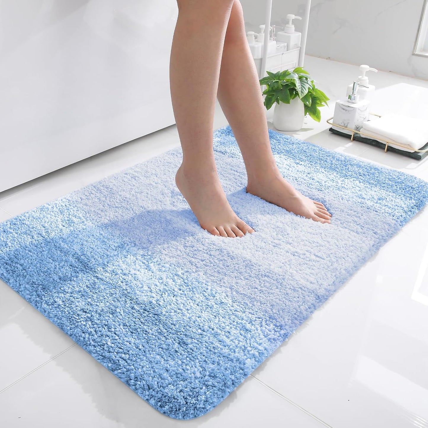 OLANLY Bathroom Rugs - Extra Soft Microfiber Mat with Rubber Backing | Quick Dry, Machine Washable, 36x24, Light Blue