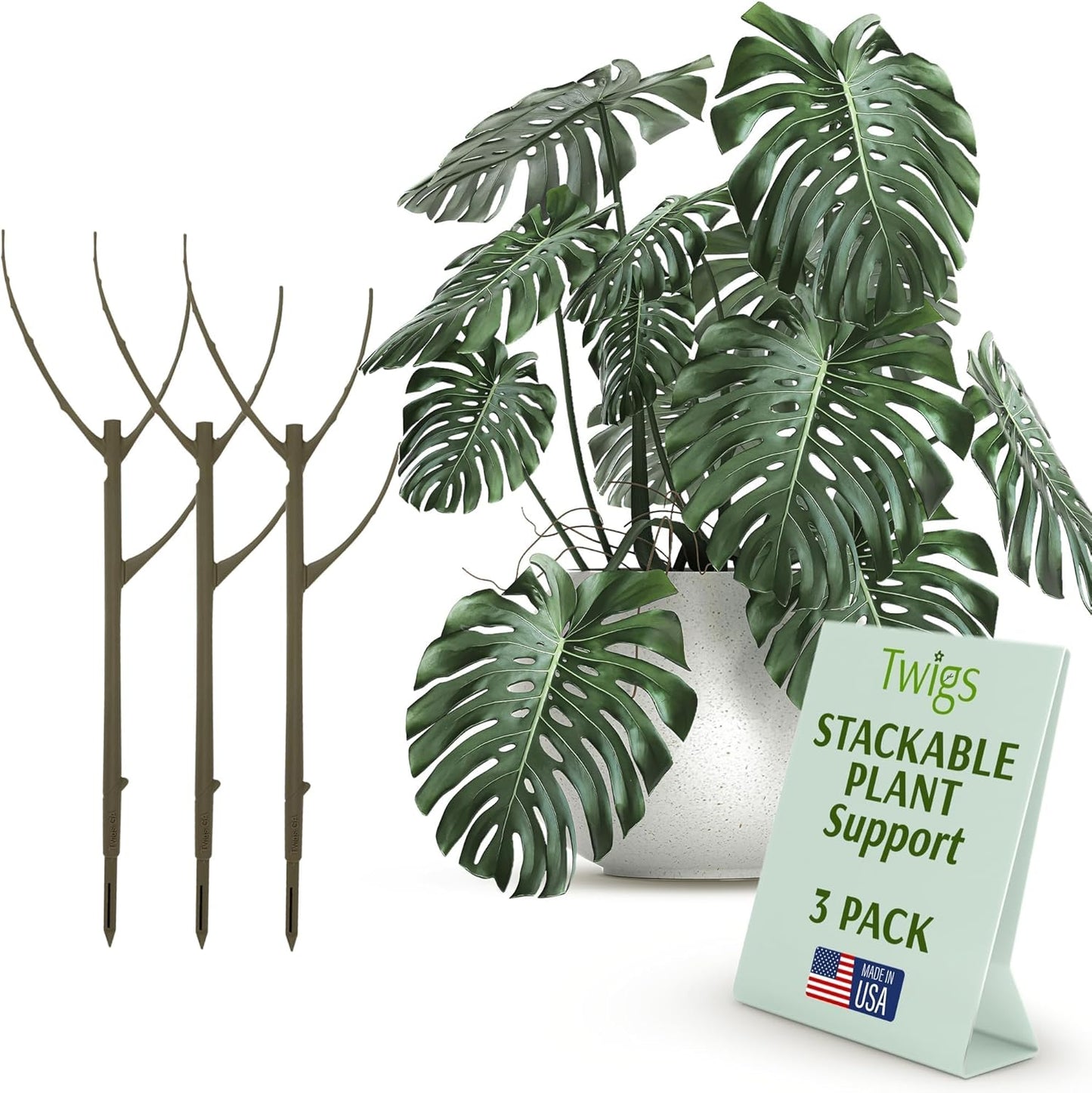 Twigs GA - Stackable Plant Support Stakes | Durable Trellis Alternative for Indoor & Outdoor Plants - Moonstone, 3 Pack, 17" L