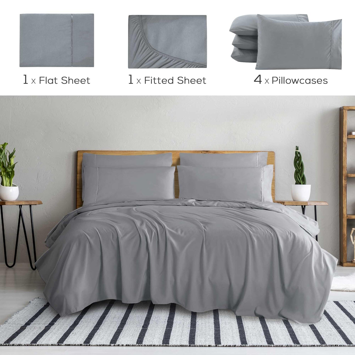 Mueller UltraTemp 6 PC Queen Sheet Set - Ultra-Soft Luxury Series, Cooling & Breathable Hotel Luxury Bed Sheets, Deep Pocket Wrinkle-Free Oeko-TEX, Light Gray