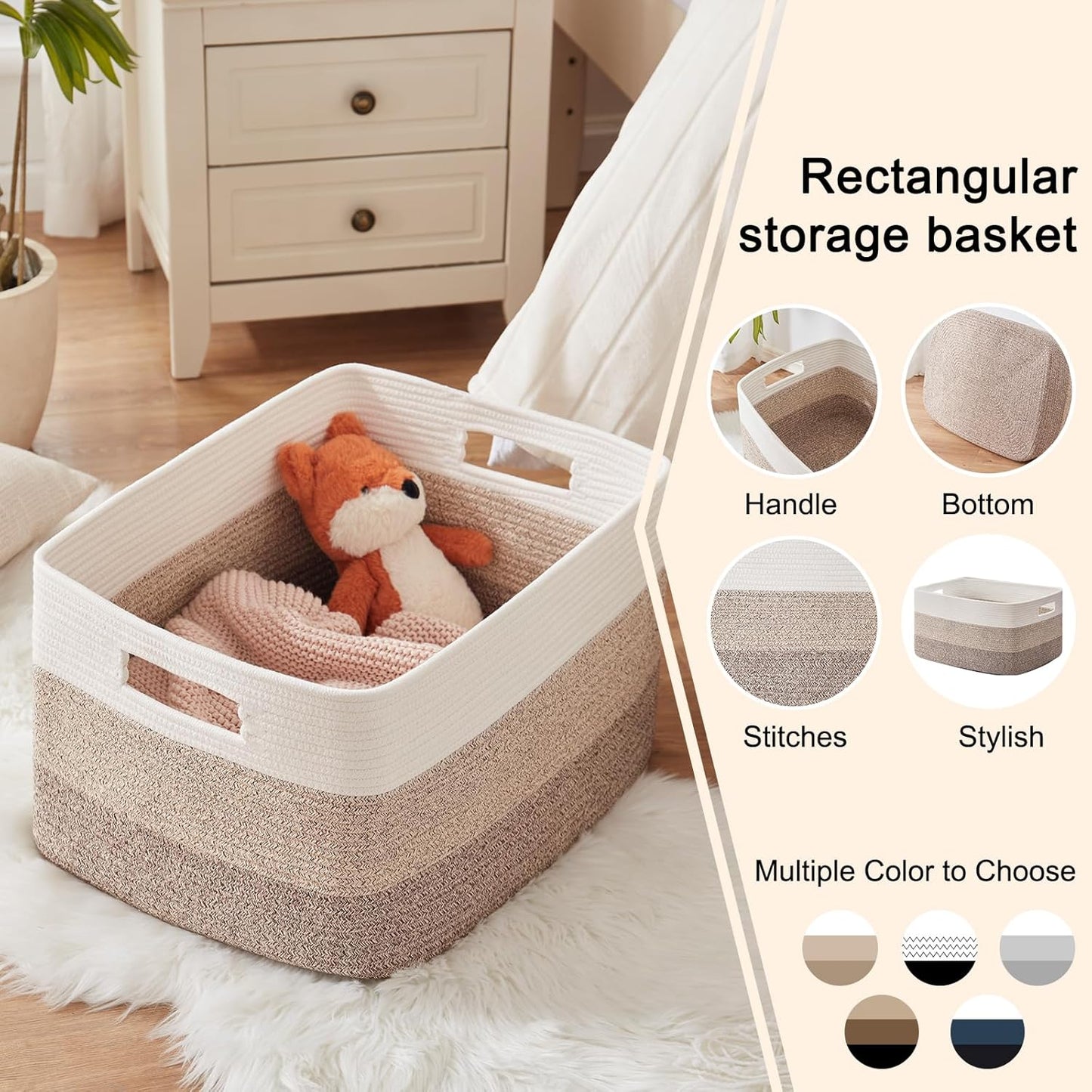 OIAHOMY Large Woven Blanket Basket - 22”x17”x12” Nursery & Living Room Toy Storage | Gradient Yellow