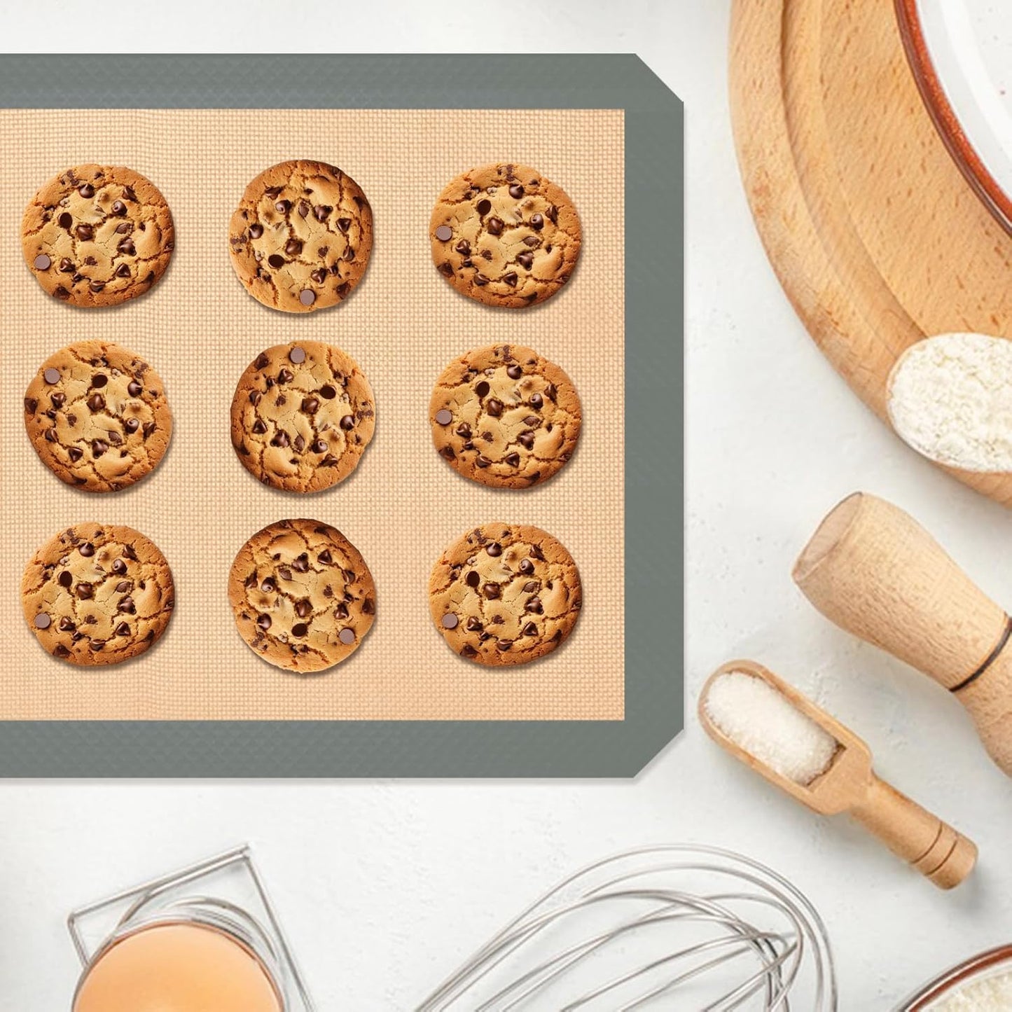 Silicone Baking Mat Set by [Brand Name] - Non-Stick Baking Sheets for Cookies, Bread & Pastry - 3 Pcs, Grey